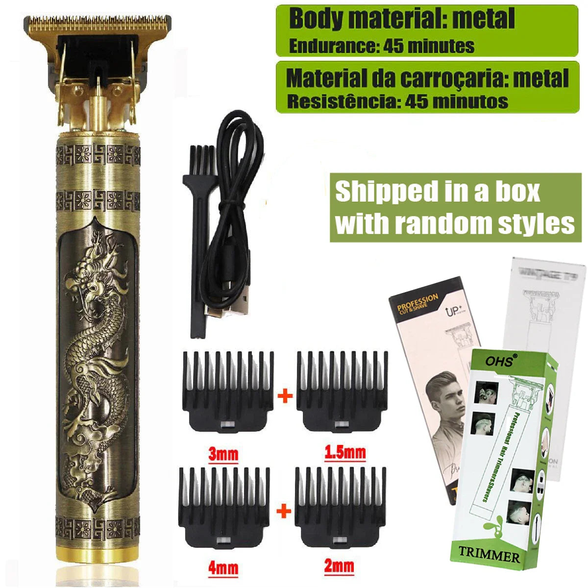 Máquina de Cortar Cabelo T9 — Aparador para Barba e Cabelo, Acabamento 0mm, Aparador Corporal Masculino, Máquina de Corte Elétrica Estilo Barber Shaver