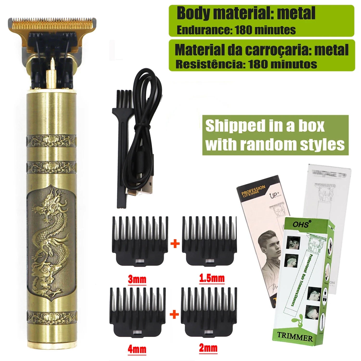 Máquina de Cortar Cabelo T9 — Aparador para Barba e Cabelo, Acabamento 0mm, Aparador Corporal Masculino, Máquina de Corte Elétrica Estilo Barber Shaver