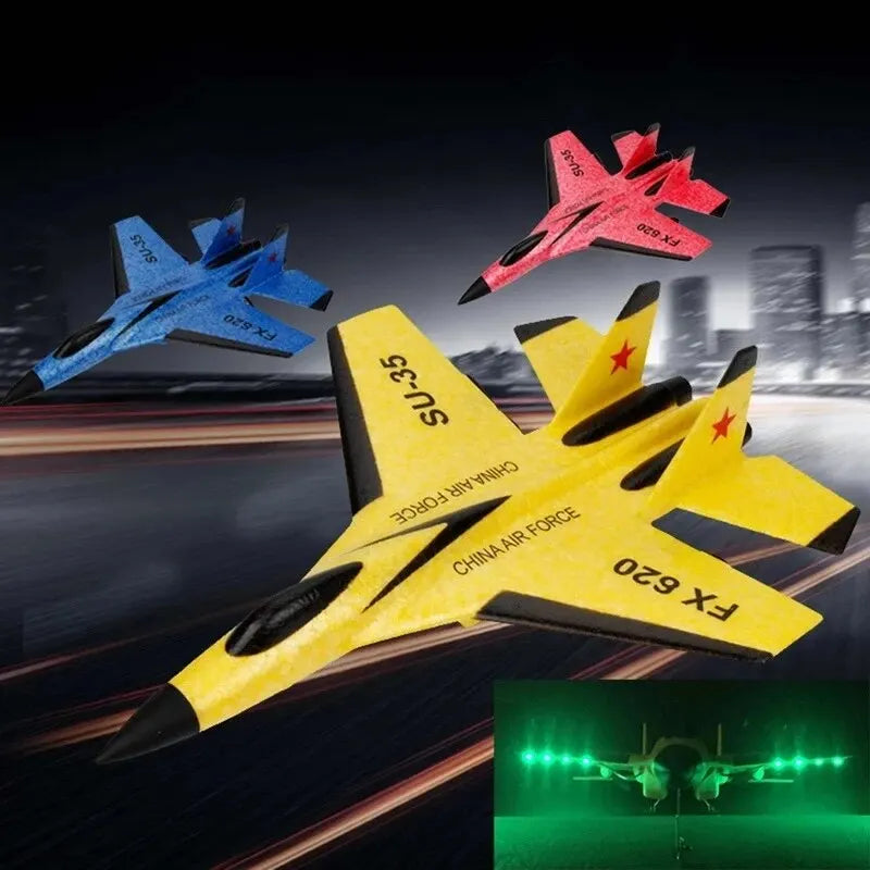 Avião RC SU35 FX620 FX820 — Modelo Planador Voador com Controle Remoto 2.4G, Luzes de LED, Aeronave de Espuma — Brinquedo Infantil / Presente para Crianças