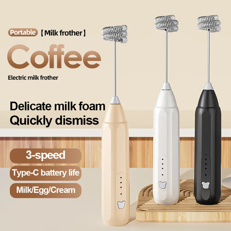 Mini Espumador de Café — Recarregável via USB, 3 Velocidades, Mixer Elétrico para Café e Leite, Batedor Portátil, Misturador para Ovos e Ferramenta de Cozinha Quente