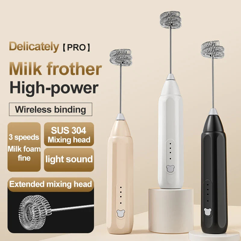 Mini Espumador de Café — Recarregável via USB, 3 Velocidades, Mixer Elétrico para Café e Leite, Batedor Portátil, Misturador para Ovos e Ferramenta de Cozinha Quente