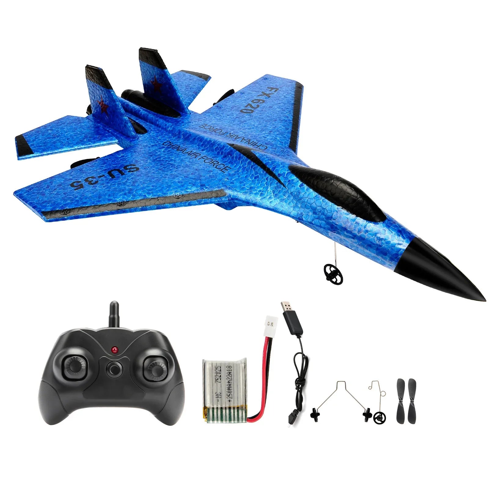 Avião RC SU35 FX620 FX820 — Modelo Planador Voador com Controle Remoto 2.4G, Luzes de LED, Aeronave de Espuma — Brinquedo Infantil / Presente para Crianças